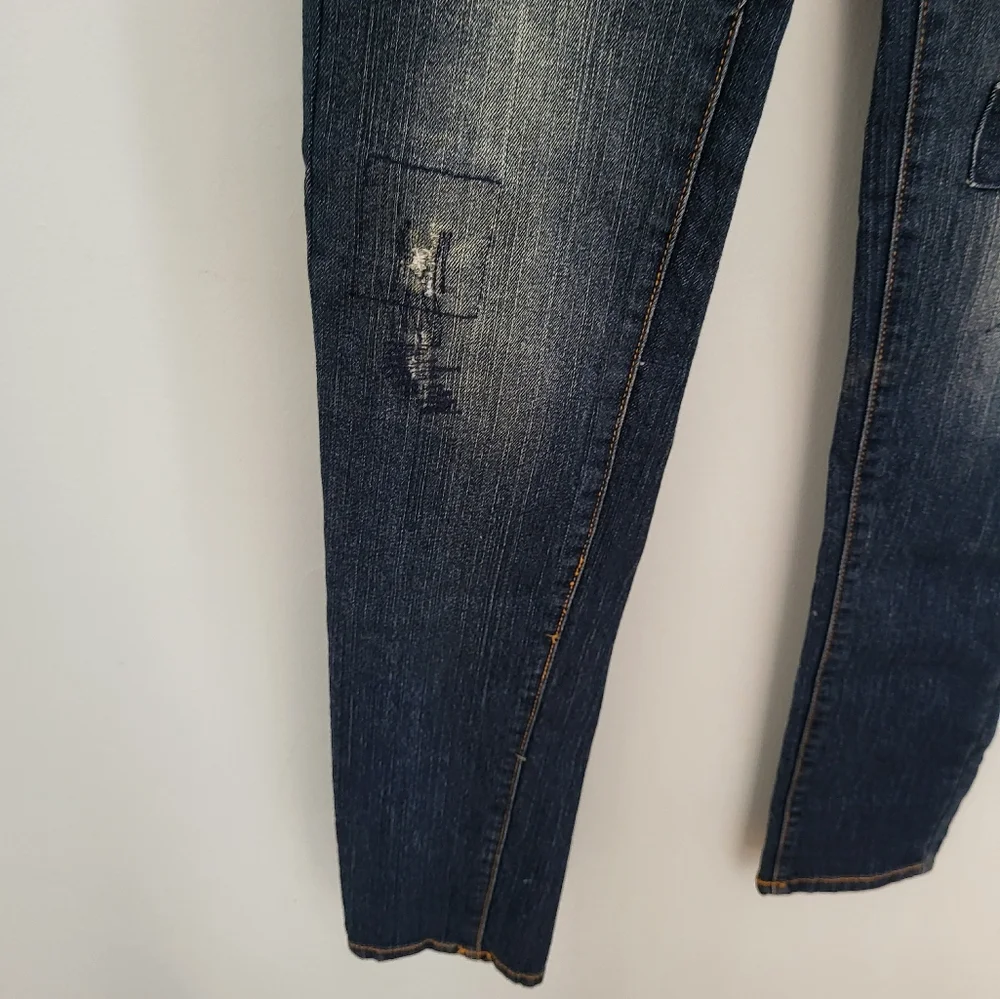Justice Premier Jeans Girls 14 Slim 14S Dark Wash Super Skinny Denim Jeans Patch